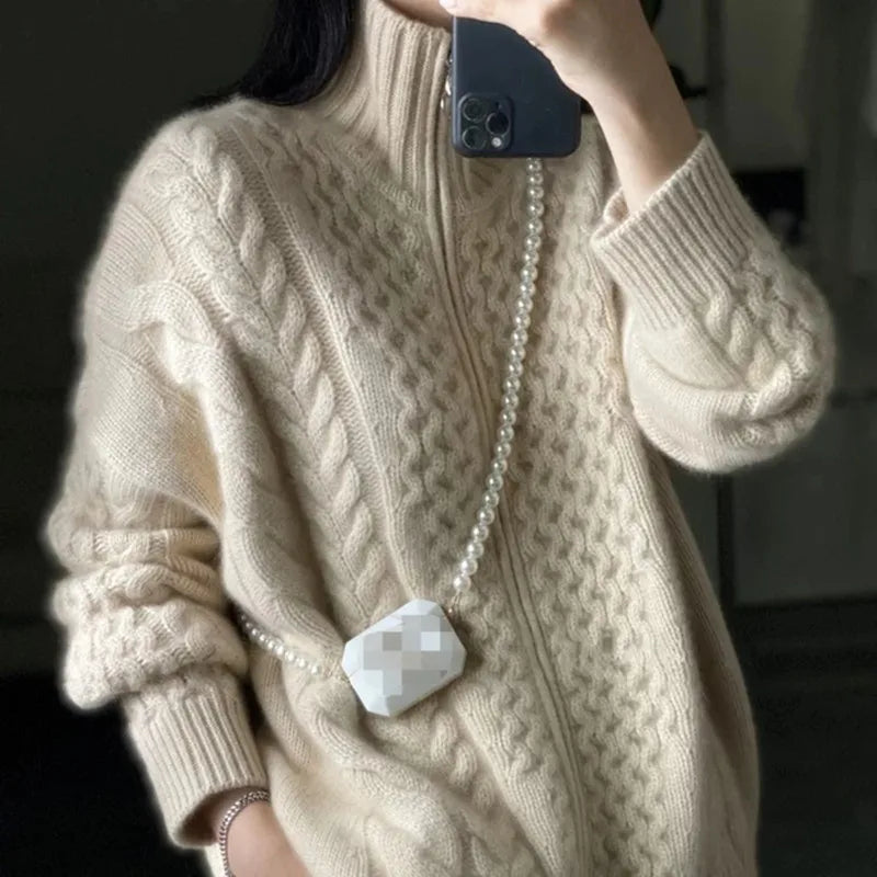 Thick Turtleneck Wool Cashmere Cardigan