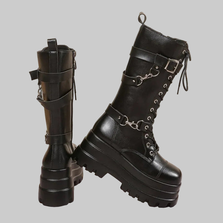 Round Toe Wedge Punk Boots