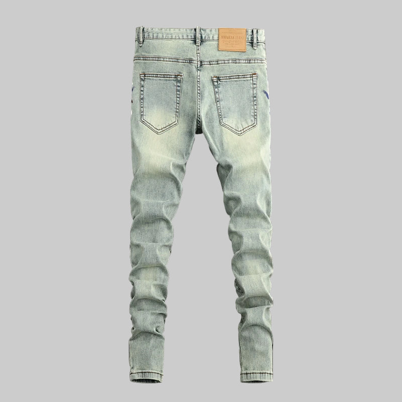Retro Y2K Scratch-Painted Light Grey Jeans