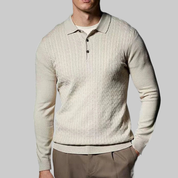 Long Sleeve V-Neck Knitted Polo Sweater