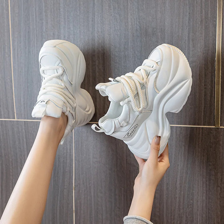 Genuine Leather Platform Wedge Sneakers