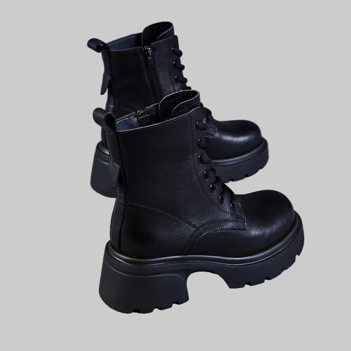 Authentic Leather Chunky Sole Women's British-Inspired Ankle Boots