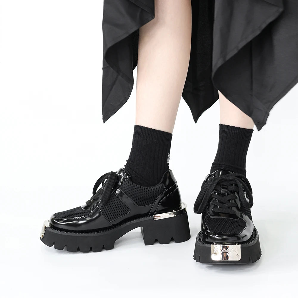 Square Head Leather Platform Oxford Shoes