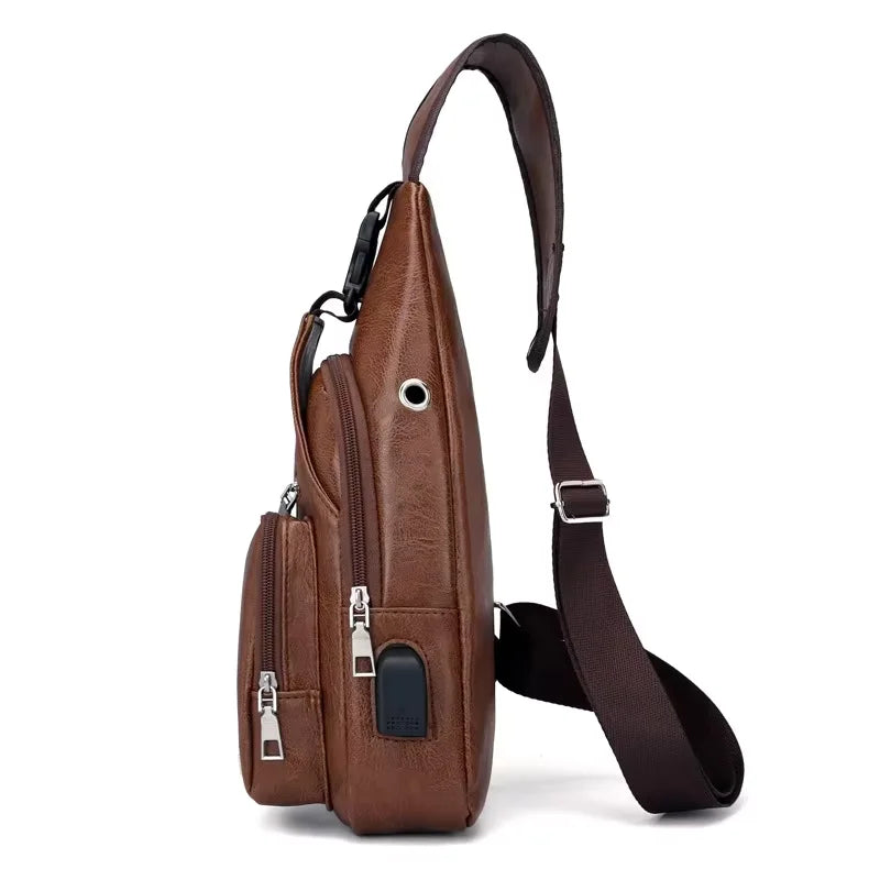 PU Leather USB chest Crossbody bag
