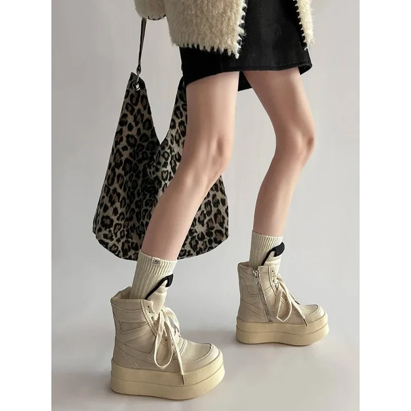 High-Top Ankle Boots with Thick Sole Design