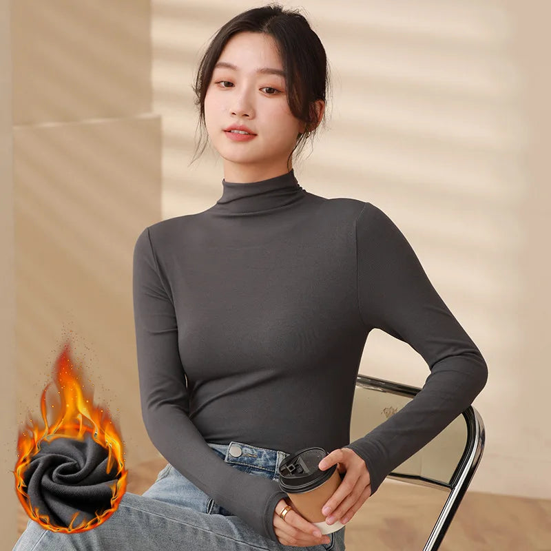 Slim Fit Half Turtleneck Modal Long Sleeve Top