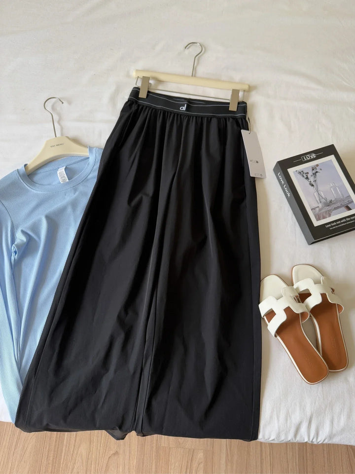 Wide Leg Baggy Sweatpants with Solid Elastic Waist