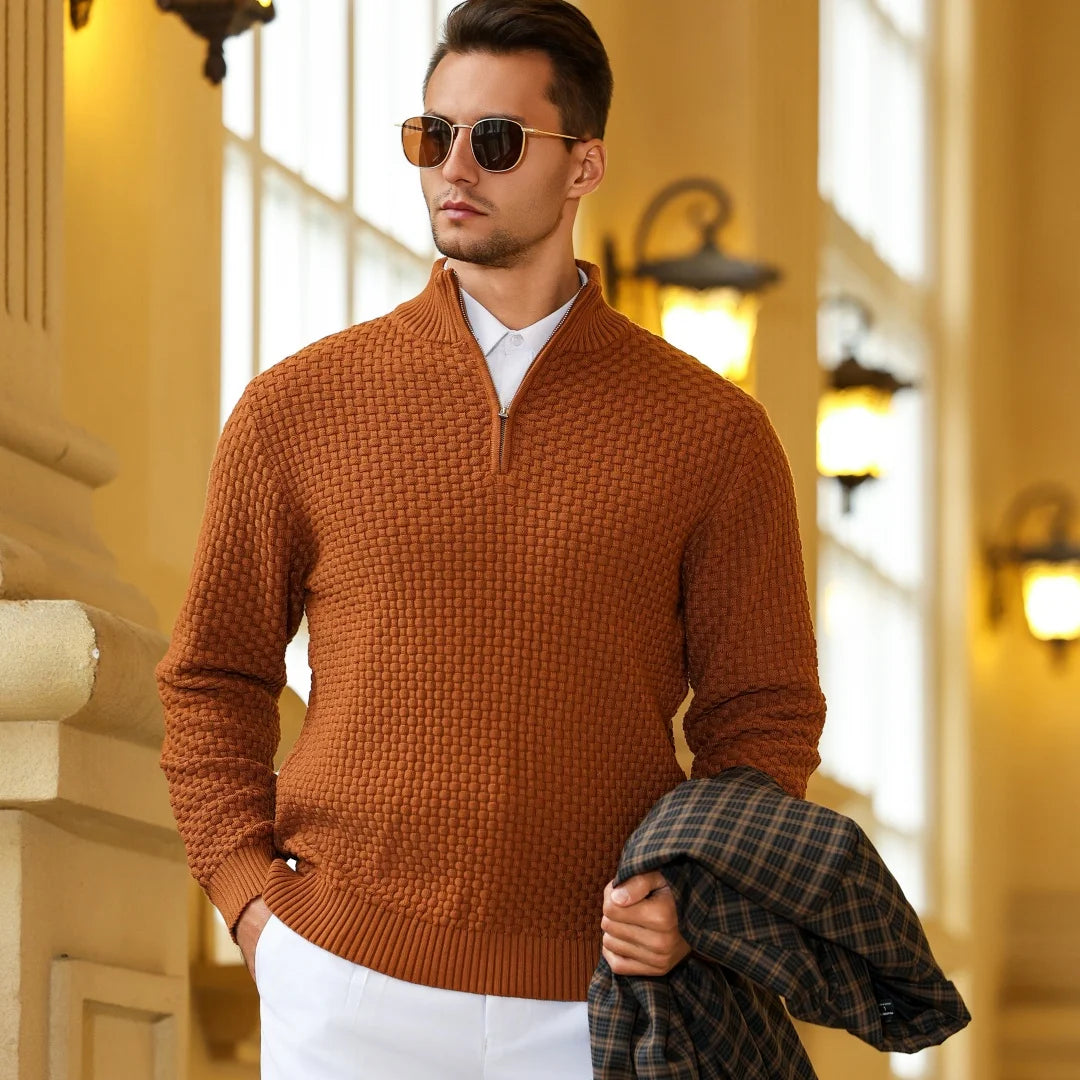 Winter Soft Waffle Knit Warm Zip-Up Sweater