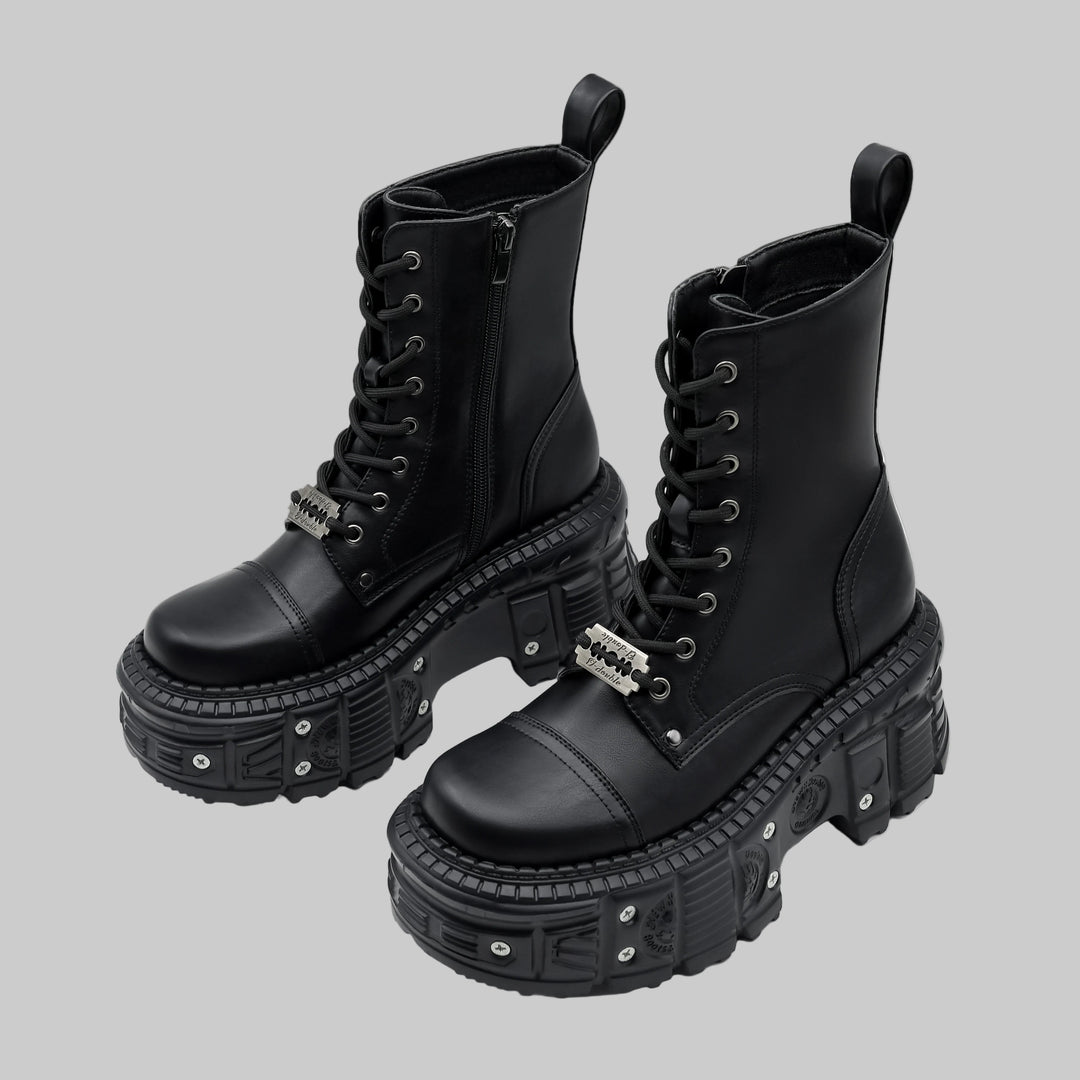 Punk Platform Ankle Retro Chunky Lace-Up Boots