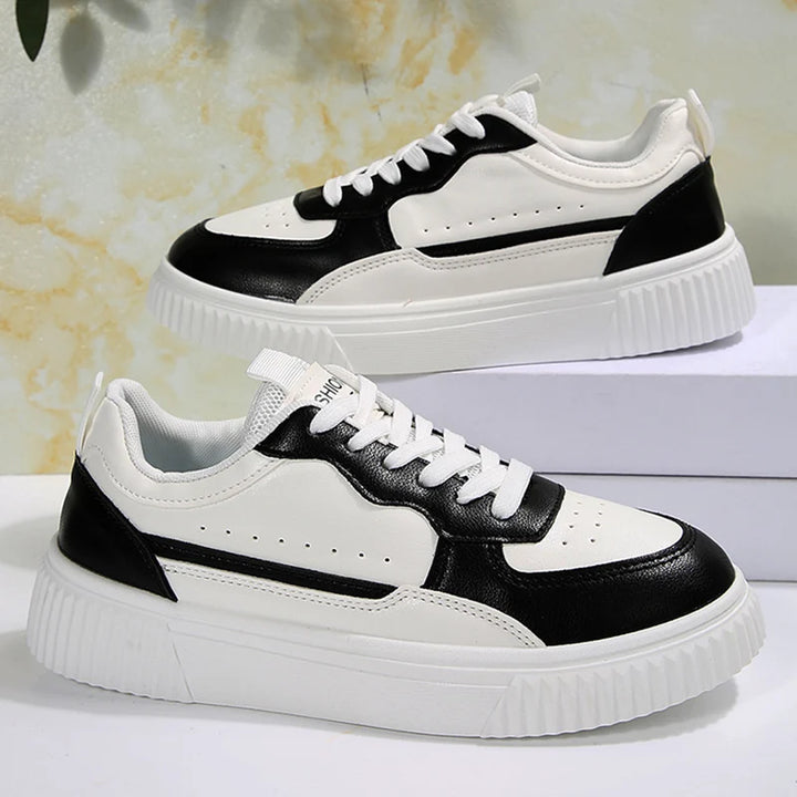 Lace-Up Vulcanized PU Leather Sneakers