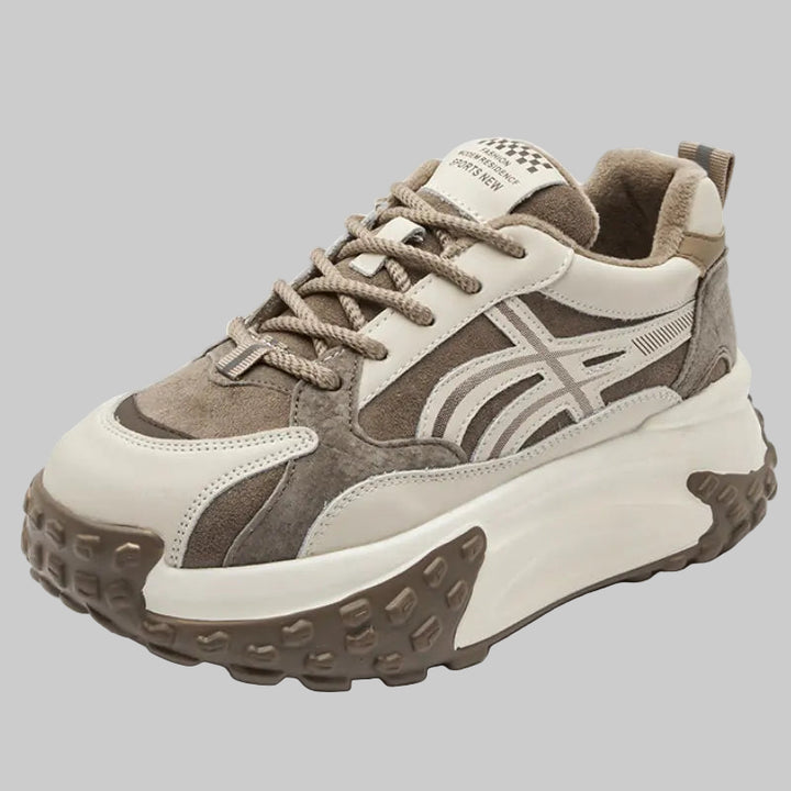 Natural Leather Wedge Plush Chunky Sneakers