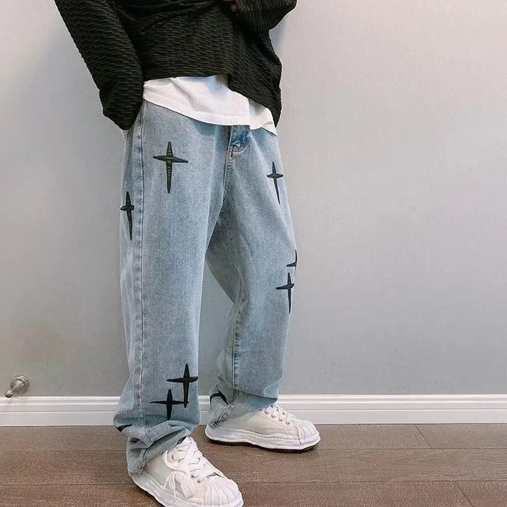 Printed American Baggy Wide Leg Jeans
