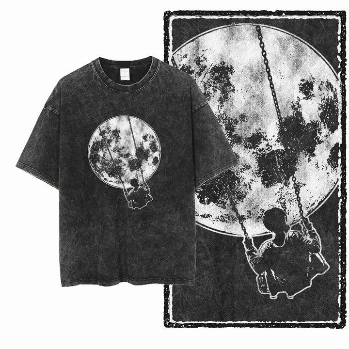 Oversized Washed Retro Finish Print Tees