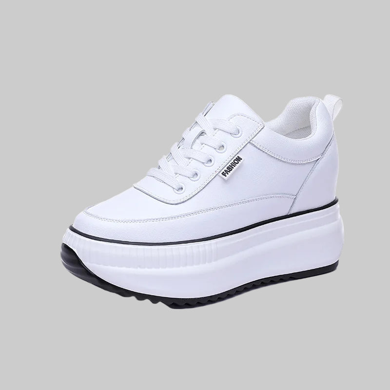 Genuine 8CM Leather Chunky Sneakers