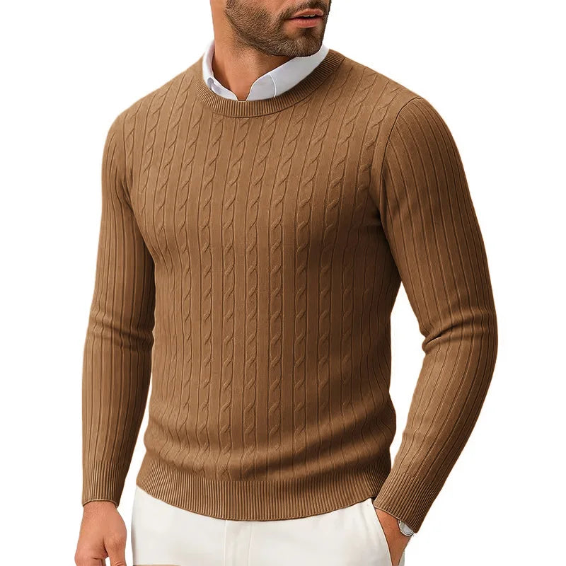 Lightweight Slim Fit Crewneck Cable Knit Sweater