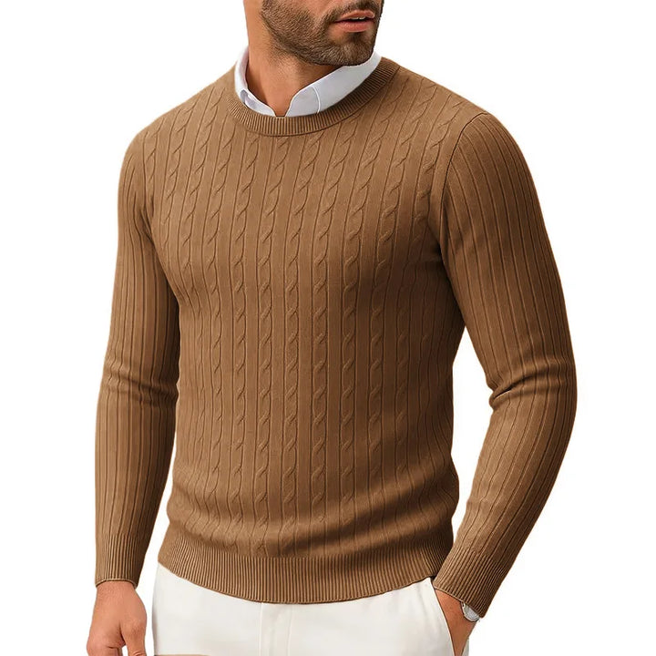 Lightweight Slim Fit Crewneck Cable Knit Sweater