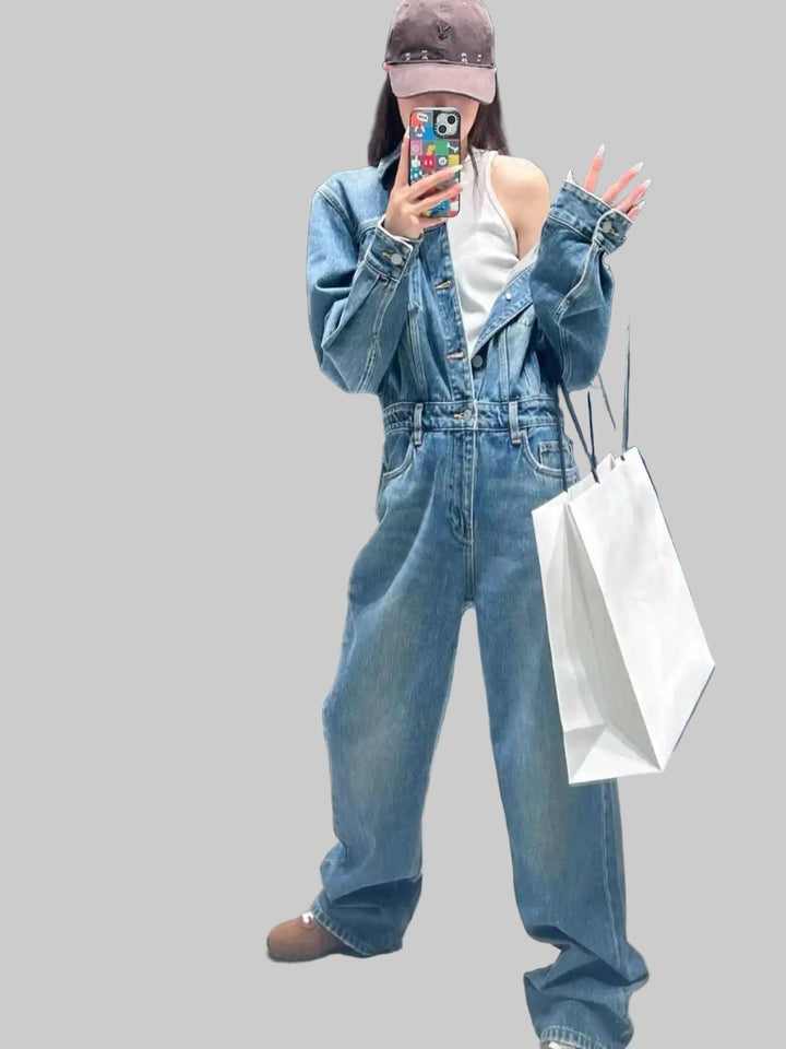 Washed Retro Denim Jumpsuit