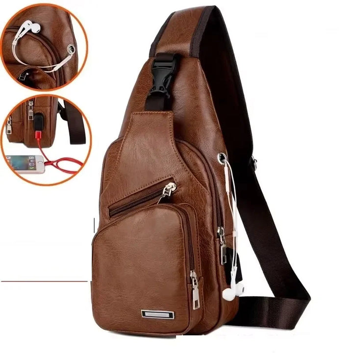 PU Leather USB chest Crossbody bag