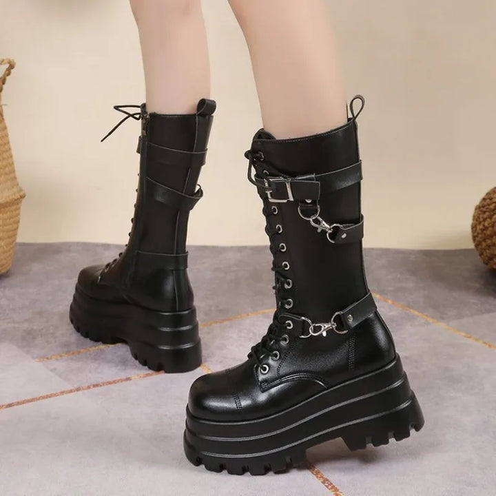 Round Toe Wedge Punk Boots