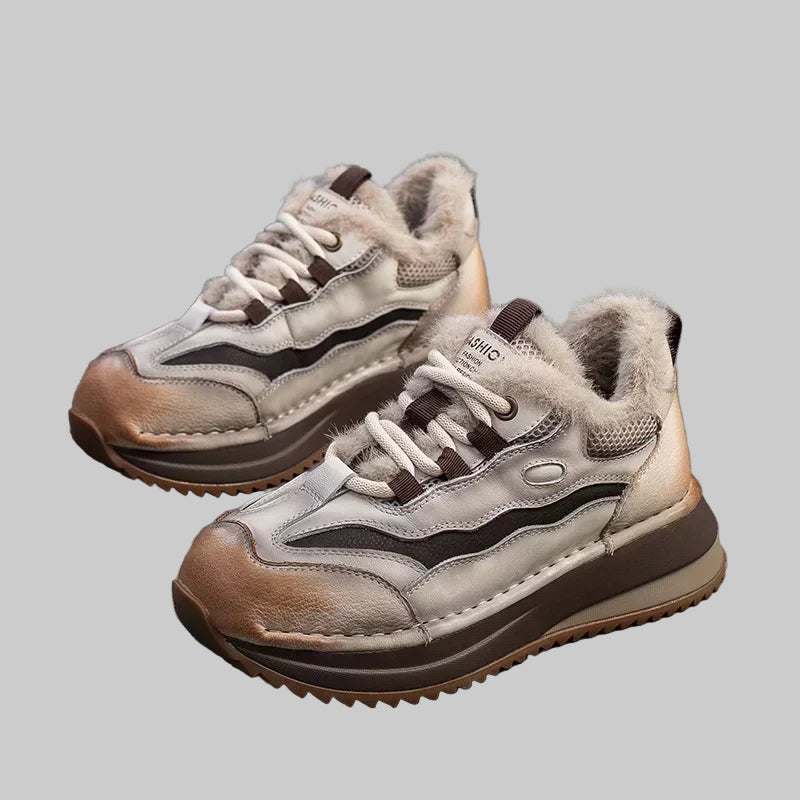 4cm Genuine Leather Chunky Sneakers