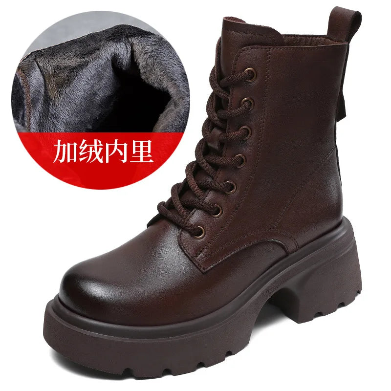 Authentic Leather Chunky Sole Women's British-Inspired Ankle Boots
