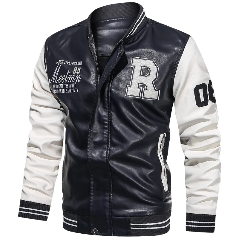 CB American baseball collar PU Leather jacket