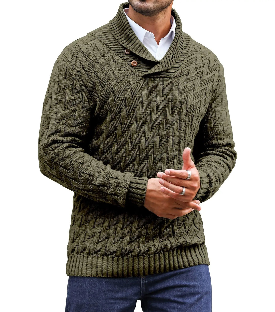 Shawl Collar Cable Knit Sweater