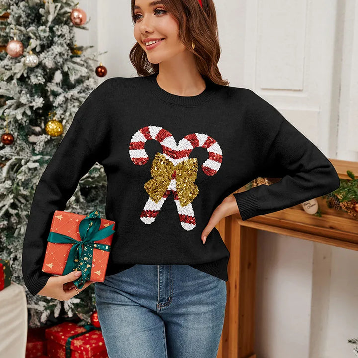 Sequins Butterfly Print Y2k Style Xmas Sweater