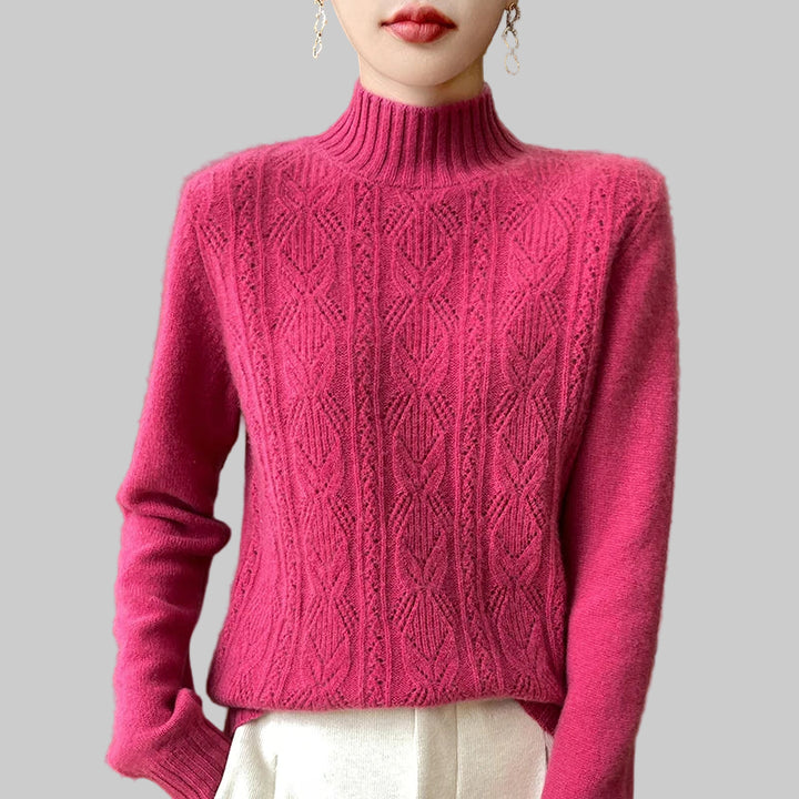 100% Merino Wool Solid Color Mock Neck Pullover Sweater