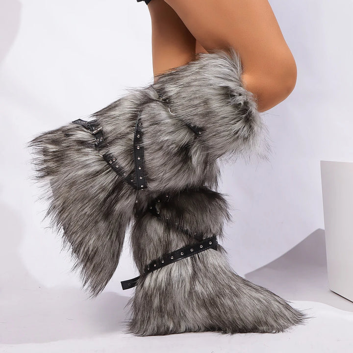 Y2K-Inspired Faux Fur Over-the-Knee Snow Boots