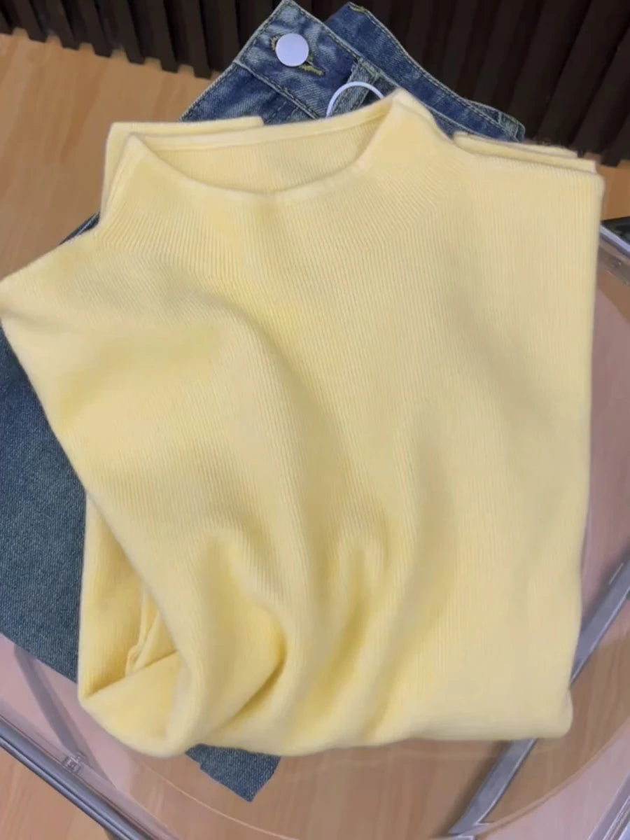 Knitted Solid Half Turtleneck Sweater Pullover