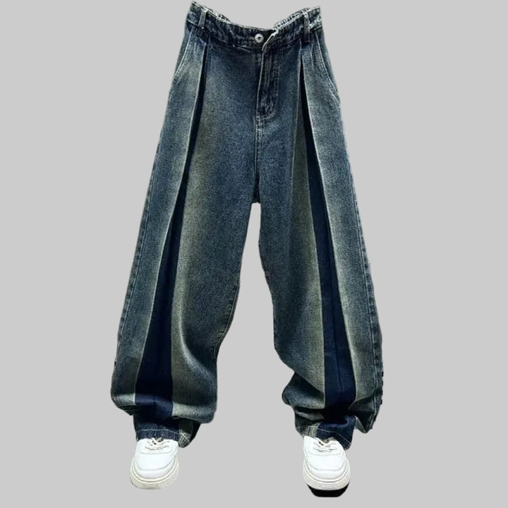 Korean Streetwear Patchwork Oversized Drop Hem Jeans