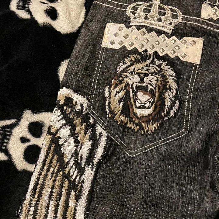 Y2K Geometric Embroidery Baggy Jeans
