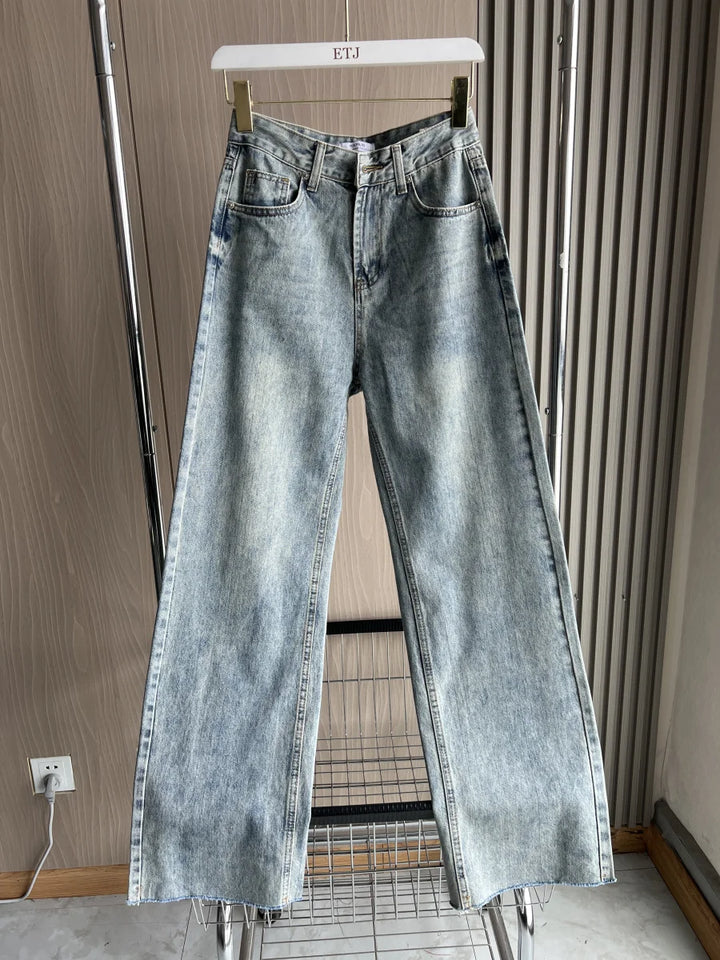 Classic High-Waisted Wide-Leg Washed Jeans