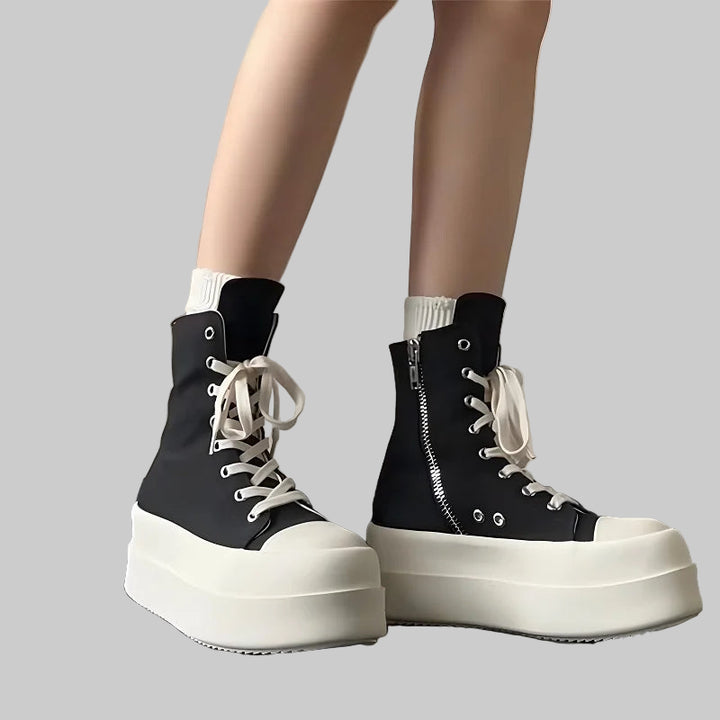 High-Top Lace-Up Canvas Platform Ankle Boots