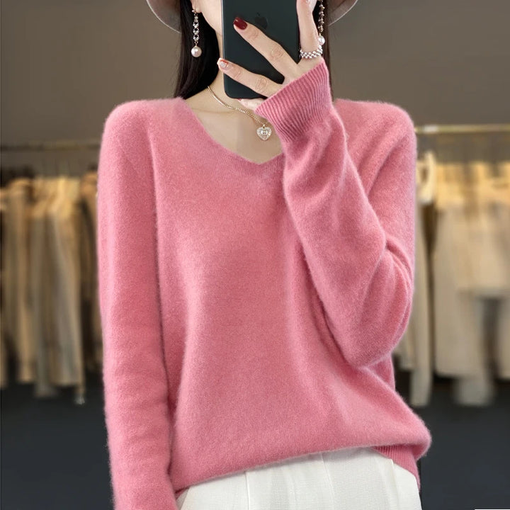 100% Pure Merino Wool V-Neck Autumn Winter Sweater