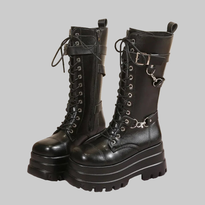Round Toe Wedge Punk Boots