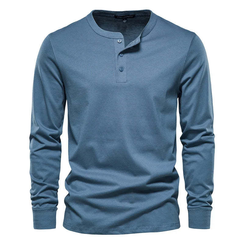 Casual Long Sleeve Solid Color Henry T-Shirts