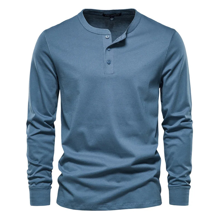 Casual Long Sleeve Solid Color Henry T-Shirts