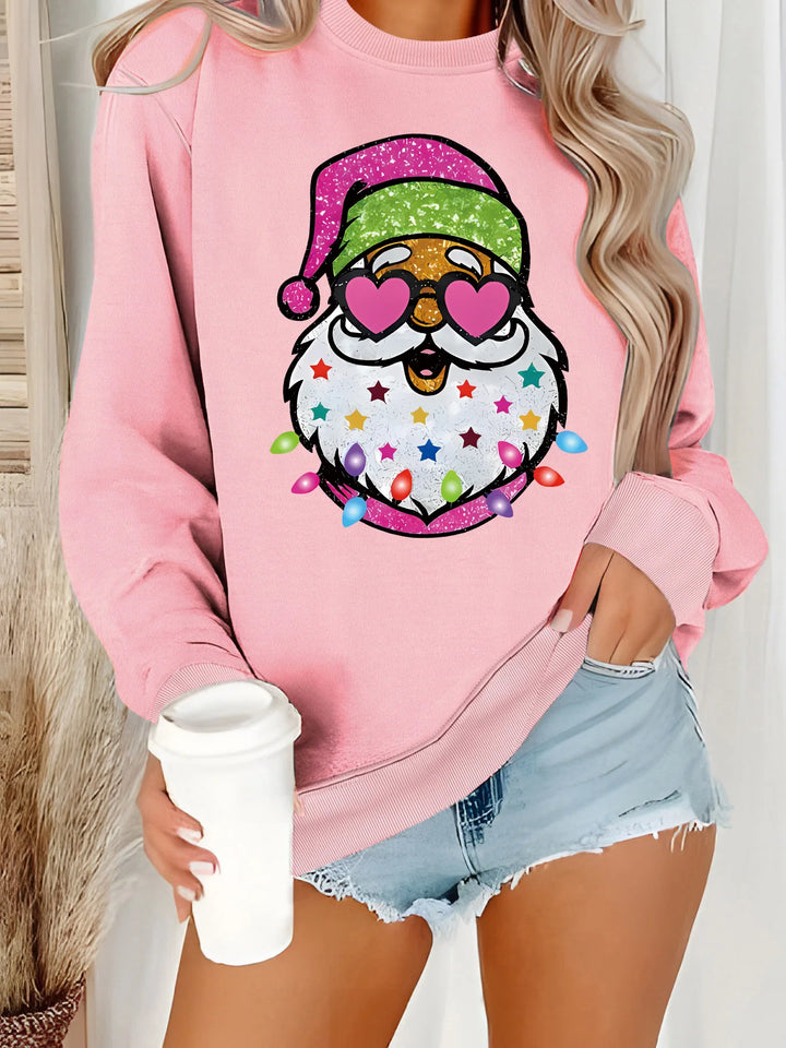 Santa Claus Printed Round Neck Christmas Sweater