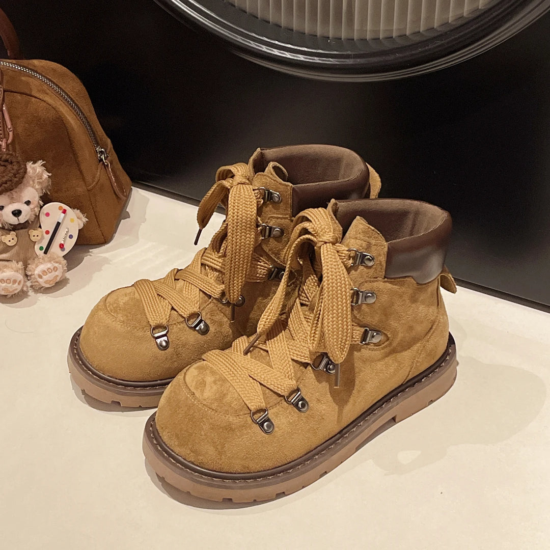 Lace Up Suede Western Platform Boots