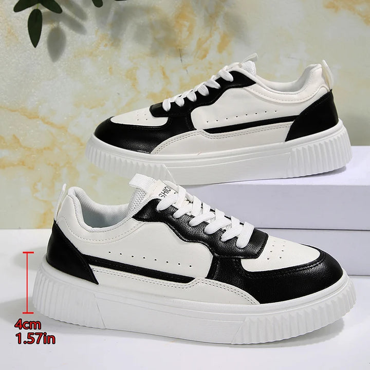 Lace-Up Vulcanized PU Leather Sneakers
