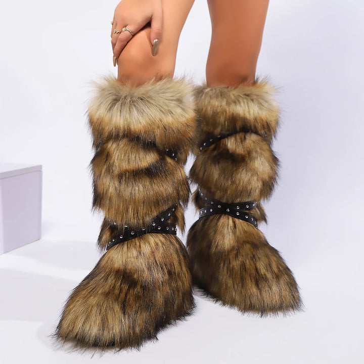 Y2K-Inspired Faux Fur Over-the-Knee Snow Boots