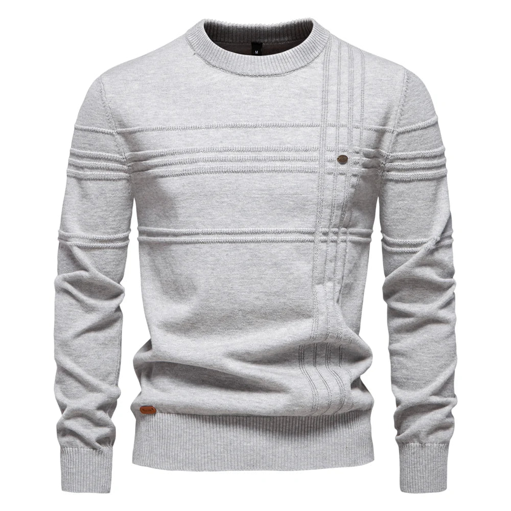 Striped Knitted Cotton Crewneck Pullover Sweater