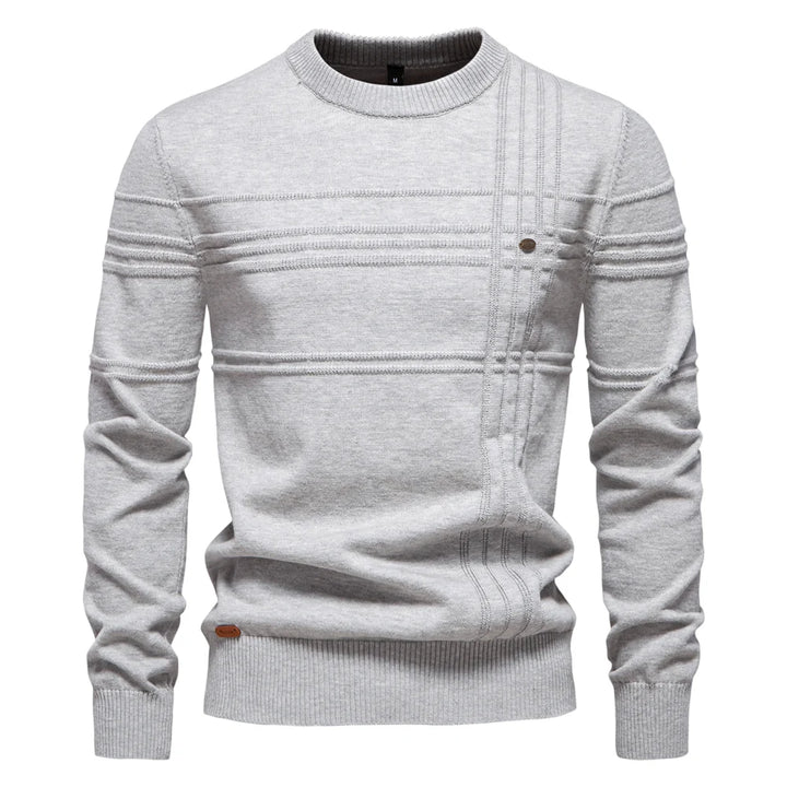 Striped Knitted Cotton Crewneck Pullover Sweater