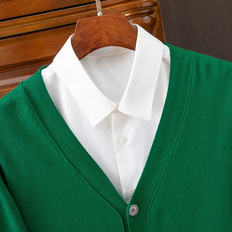 Classic V-Neck Solid Color Sweater Cardigan