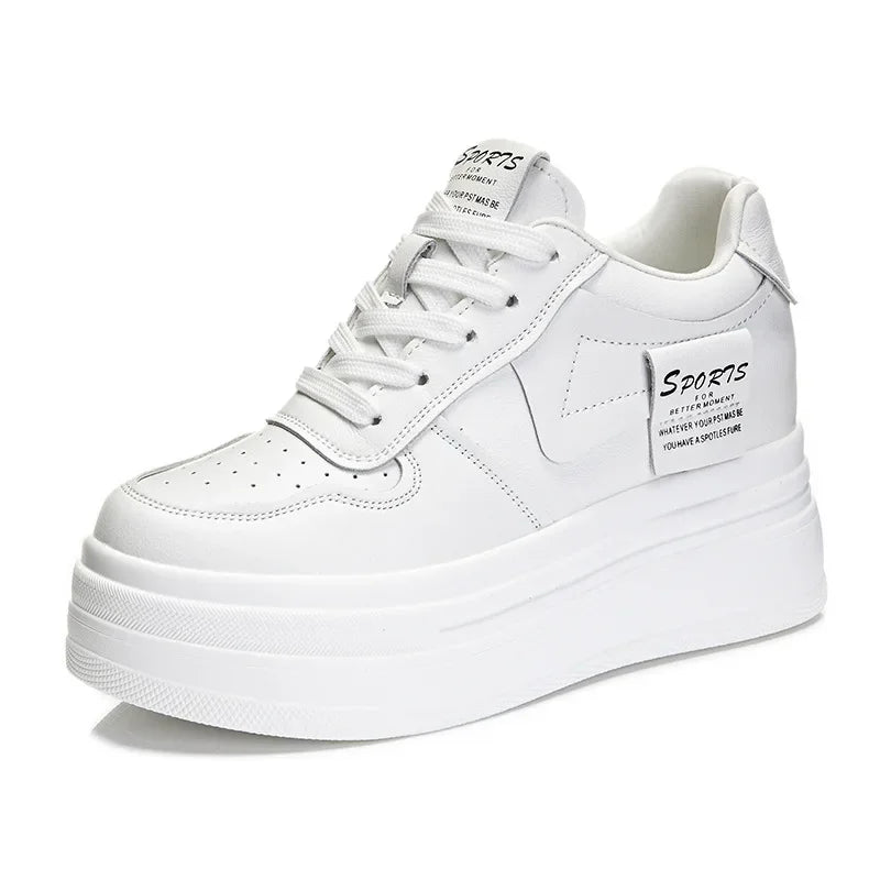 8CM Cow Genuine Leather Chunky Platform Sneakers