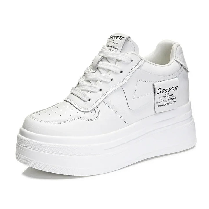 8CM Cow Genuine Leather Chunky Platform Sneakers