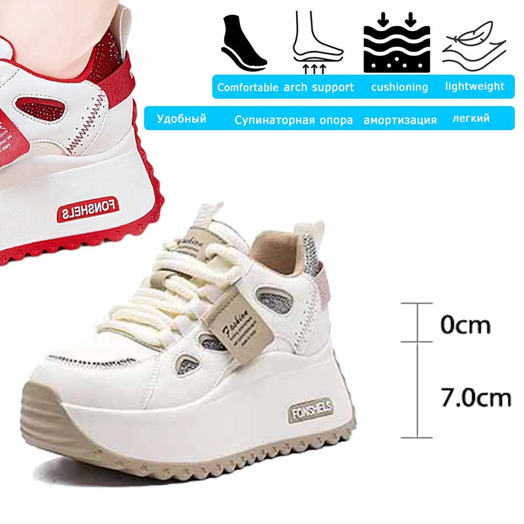3-Inch Genuine Leather Platform Sneakers