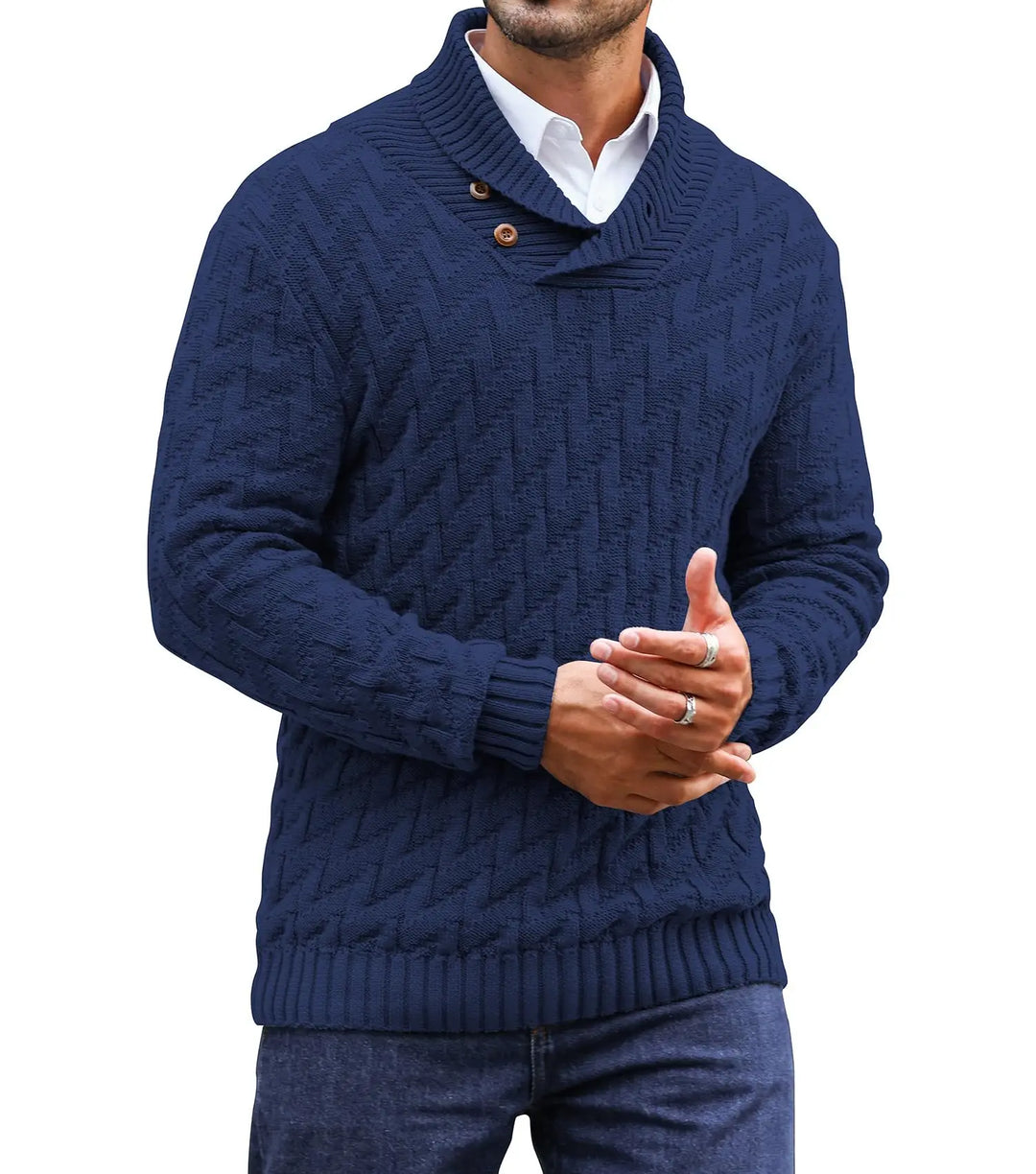 Shawl Collar Cable Knit Sweater